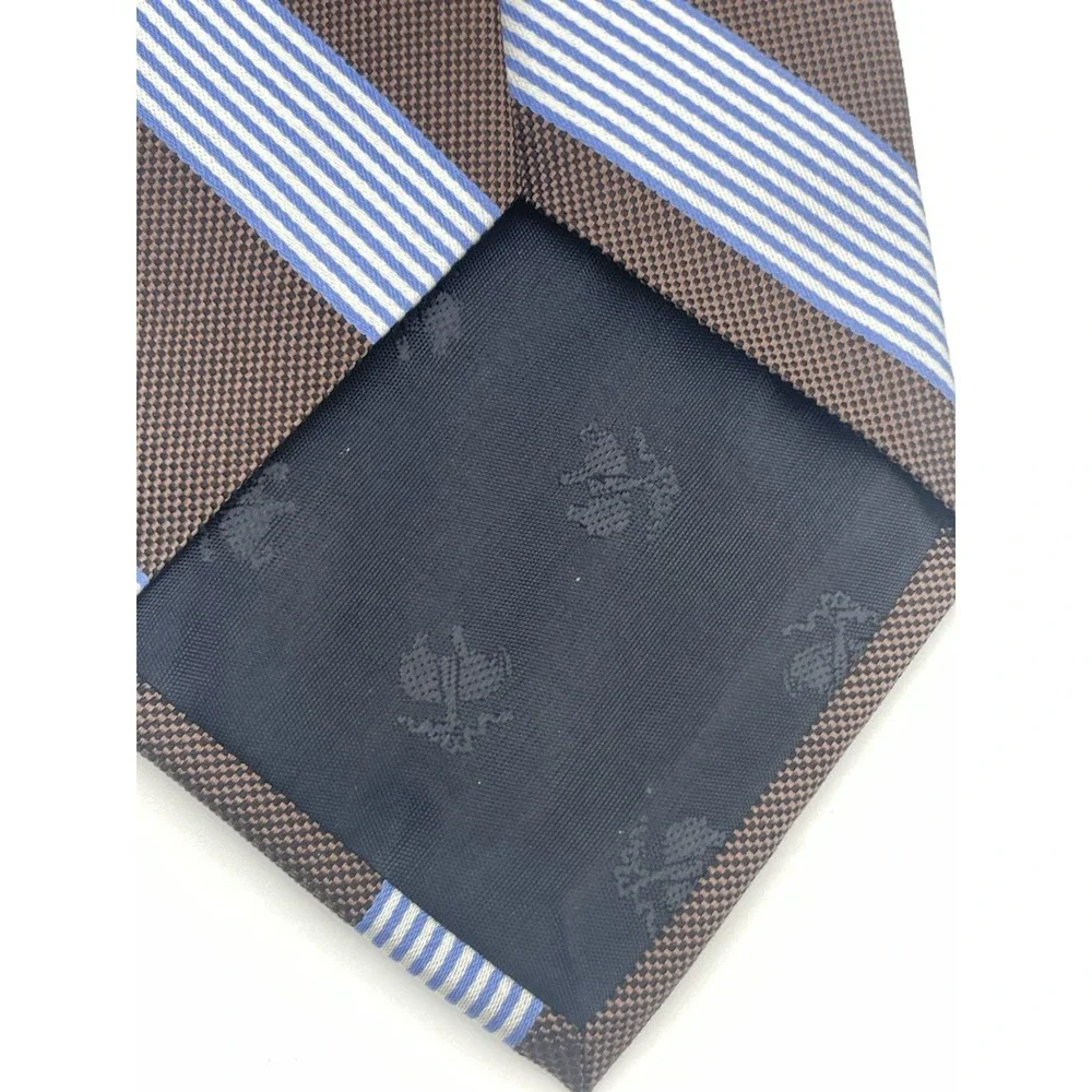 Brooks‎ Brothers 346 Men's Tie Brown Blue Striped Silk Preppy Career Party Italy